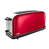 Russell Hobbs Tostadora Colours Plus - 1 Ranura Larga y Ancha, Tostador para 2 Rebanadas, Bandeja Recogemigas, Calientapanecillos, Función Cancelar y Descongelar, Acero Inoxidable, Rojo - 21391-56