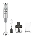 Moulinex QuickChef DD655D Batidora de Mano de 1000 W, con Regulador de 10 Velocidad Turbo con 2 Accesorios para Picar y para Montar y Vaso Medidor, Cúpula Antisalpicaduras, Acero