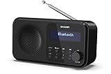 SHARP Radio digital portátil DR-P420 (DAB/DAB+/FM con RDS, USB, Bluetooth 5.0, funciones de despertador con conector de 3,5 mm), negra