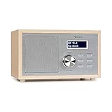 auna Ambient - Radio Dab+/FM, Bluetooth 5.0, A2DP, AUX, Conexión Auriculares, Capacidad 40 emisoras, Temporizador, Despertador, Indicador Fecha/Hora, Pantalla LCD, Estética de Madera, Beige