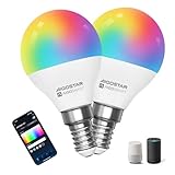 Aigostar Bombilla Inteligente, Bombilla Wifi G45 E14 6.5W, Bombilla Led Inteligente RGBCW Compatible con Alexa/Google Home, No se Requiere Concentrador. Control Remoto,Control De Voz, 2 Unidades.