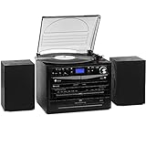 Auna Tocadiscos de Vinilo Vintage, Incluye Altavoces con Sistema Estéreo para Musica AUX, Reproductor Vinilo Retro con CD, Radio Dab, Radios con Bluetooth y USB