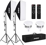 Andoer Softbox Kit,Iluminación Fotográfica Equipo con 85W 2800K-5700K Luz LED de Temperatura de Bicolor,Softbox de 50x70cm, Tripodes Soporte, Control Remoto y Bolsa de Transporte