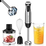 Bonsenkitchen batidora de mano multifunción 4 en 1 1000 W, 20 velocidades ajustables, con batidor, picadora de 500 ml y vaso medidor de 700 ml, procesador de alimentos