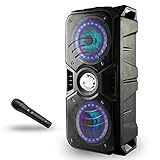 Lauson LLX33 Altavoz Bluetooth Portatil con Efecto de Luces Multicolores LED | Bluetooth Speaker con Lector USB MP3 | Altavoz Karaoke con Radio Integrada, Bateria 12 h Carga Incluye Micrófono