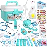 Anpro 46 pcs Maletin de Doctor y Enfermera, Juegos de Roles para Niños, Kit de Dentista con Estetoscopio y Abrigo, Regalo para Fiestas, Cumpleaños, Navidad,