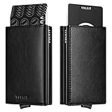 VULKIT Tarjetero Cartera para Hombre Emergente Tarjetero de Cuero con Bloqueo RFID con Compartimento para Billetesy Ventana de Identificación