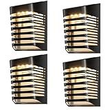 OUSFOT Luces solares para exteriores, 4 unidades, 2 modos, IP66, impermeables, solares, luces de pared para exteriores, luces decorativas de pared para jardín, para patio, camino, porche de piscina