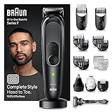 Braun Recortadora de Barba Series 7 Máquina Cortar Pelo, Cortapelos Hombre, Depiladora Corporal para Cara, Pelo, Orejas, Nariz y Cuerpo, Recargable con 100 Min Autonomía, MGK7491, Negro