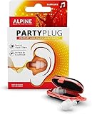 Alpine PartyPlug Tapones para los oídos para Fiestas, festivales de música y conciertos - Cómodo material hipoalergénico + Contenedor llavero - Tapones reutilizables - Transparente