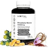 Rhodiola Rosea 4000 mg. 180 cápsulas veganas. Con extractos de Rodiola Rosea, Ginseng Siberiano, Azafrán y Vitamina B6